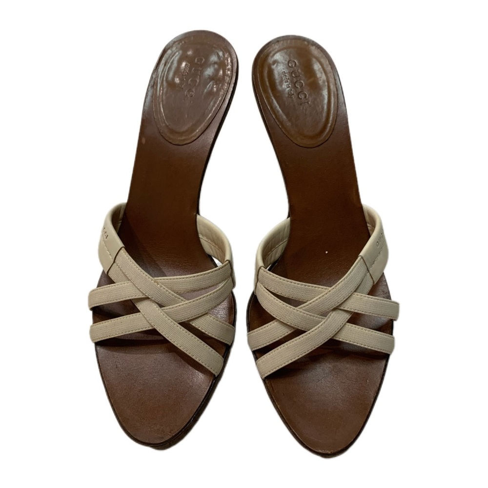 Vintage Gucci Cream and Brown Strappy Heels - Picture 2 of 9